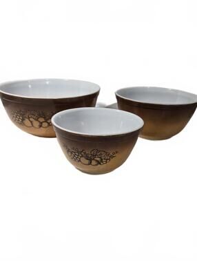 Corningware Pyrex Old Orchard Brown Cinderella Bowl Set / Vintage